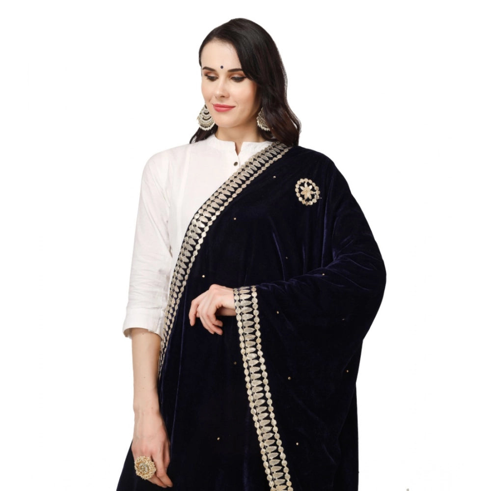 Seduva Women's Velvet Gotta Patti Dupatta (Blue, Length:��2.25 to 2.50 Mtr)