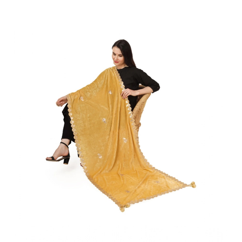Seduva Women's Velvet Gotta Patti Dupatta (Yellow, Length:��2.25 to 2.50 Mtr)