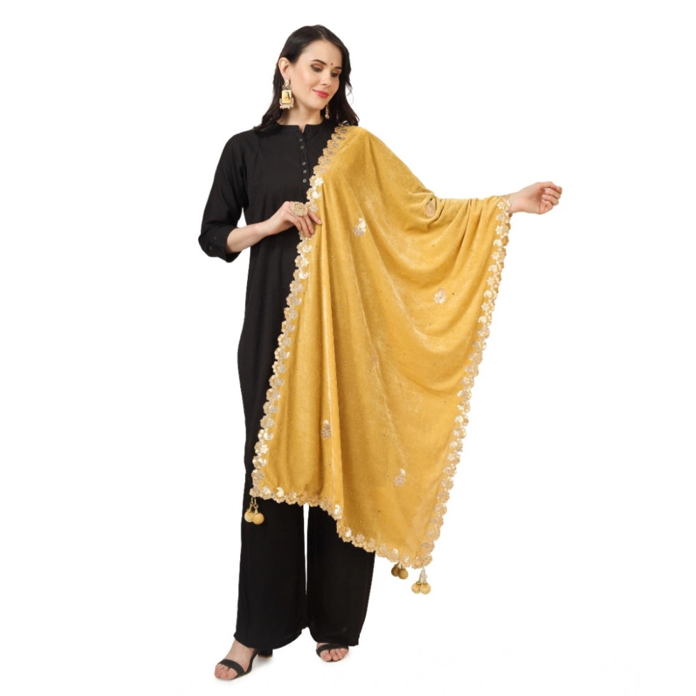 Seduva Women's Velvet Gotta Patti Dupatta (Yellow, Length:��2.25 to 2.50 Mtr)