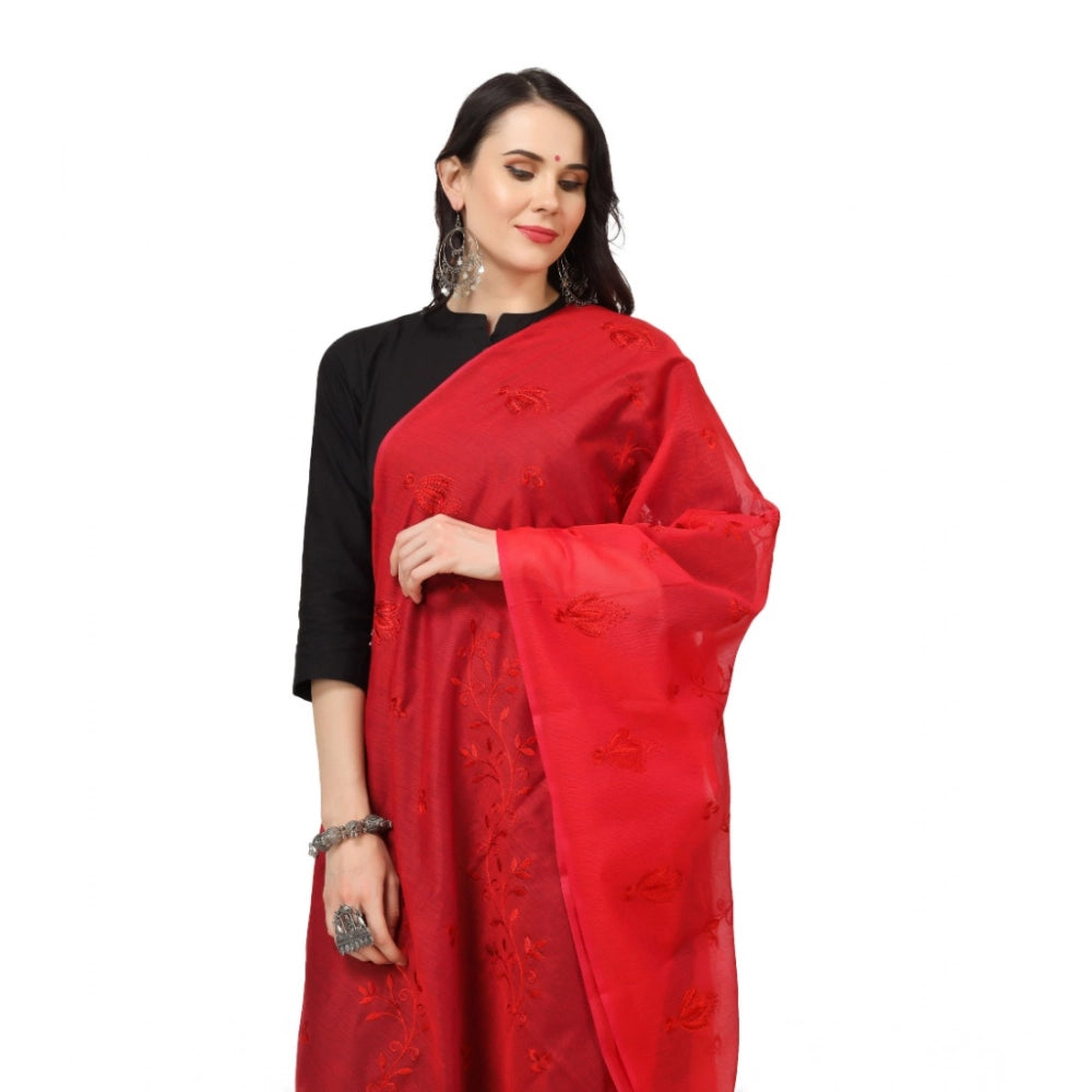 Seduva Women's Cotton Embroidered Dupatta (Red, Length:��2.25 to 2.50 Mtr)