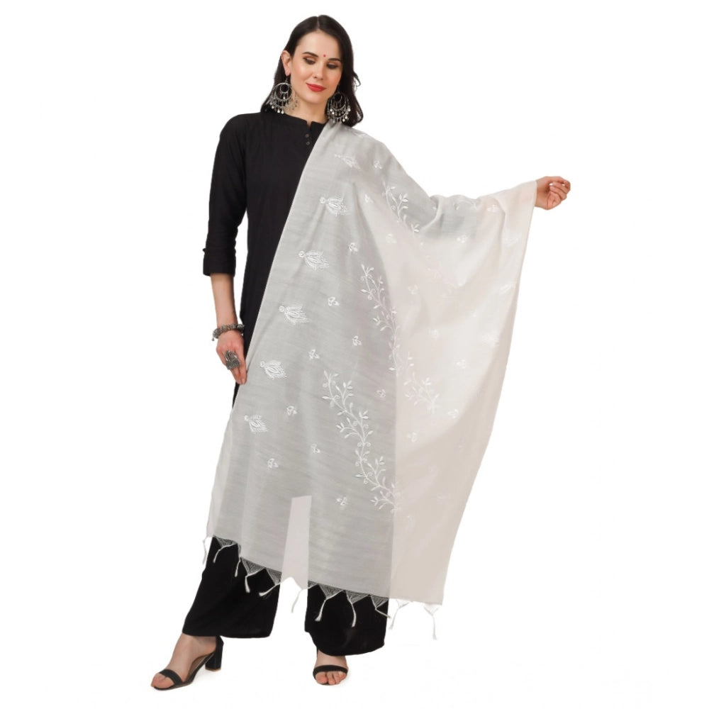 Seduva Women's Cotton Embroidered Dupatta (White, Length:��2.25 to 2.50 Mtr)