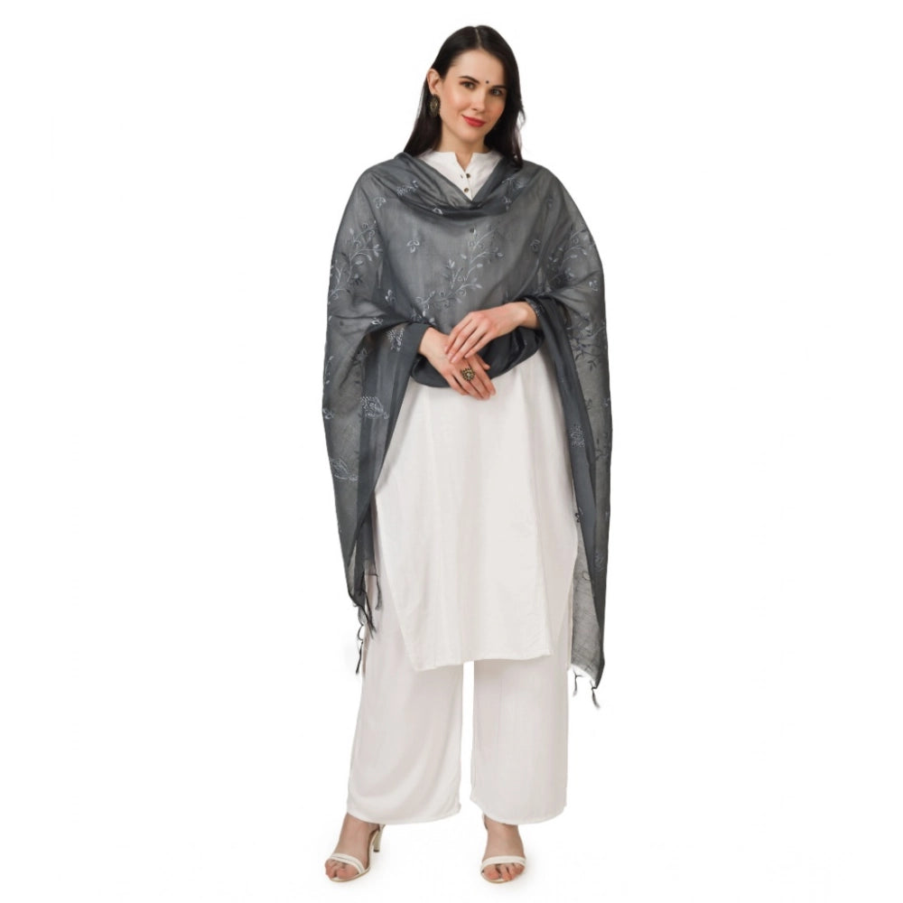 Seduva Women's Cotton Embroidered Dupatta (Grey, Length:��2.25 to 2.50 Mtr)