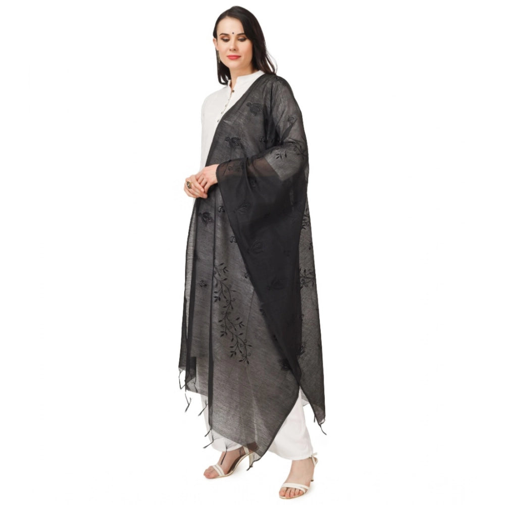 Seduva Women's Cotton Embroidered Dupatta (Black, Length:��2.25 to 2.50 Mtr)