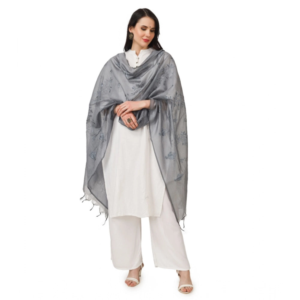 Seduva Women's Cotton Embroidered Dupatta (Grey, Length:��2.25 to 2.50 Mtr)
