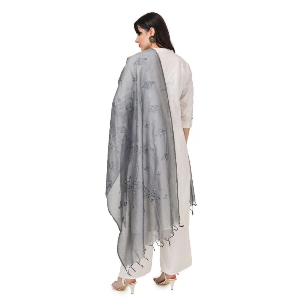 Seduva Women's Cotton Embroidered Dupatta (Grey, Length:��2.25 to 2.50 Mtr)