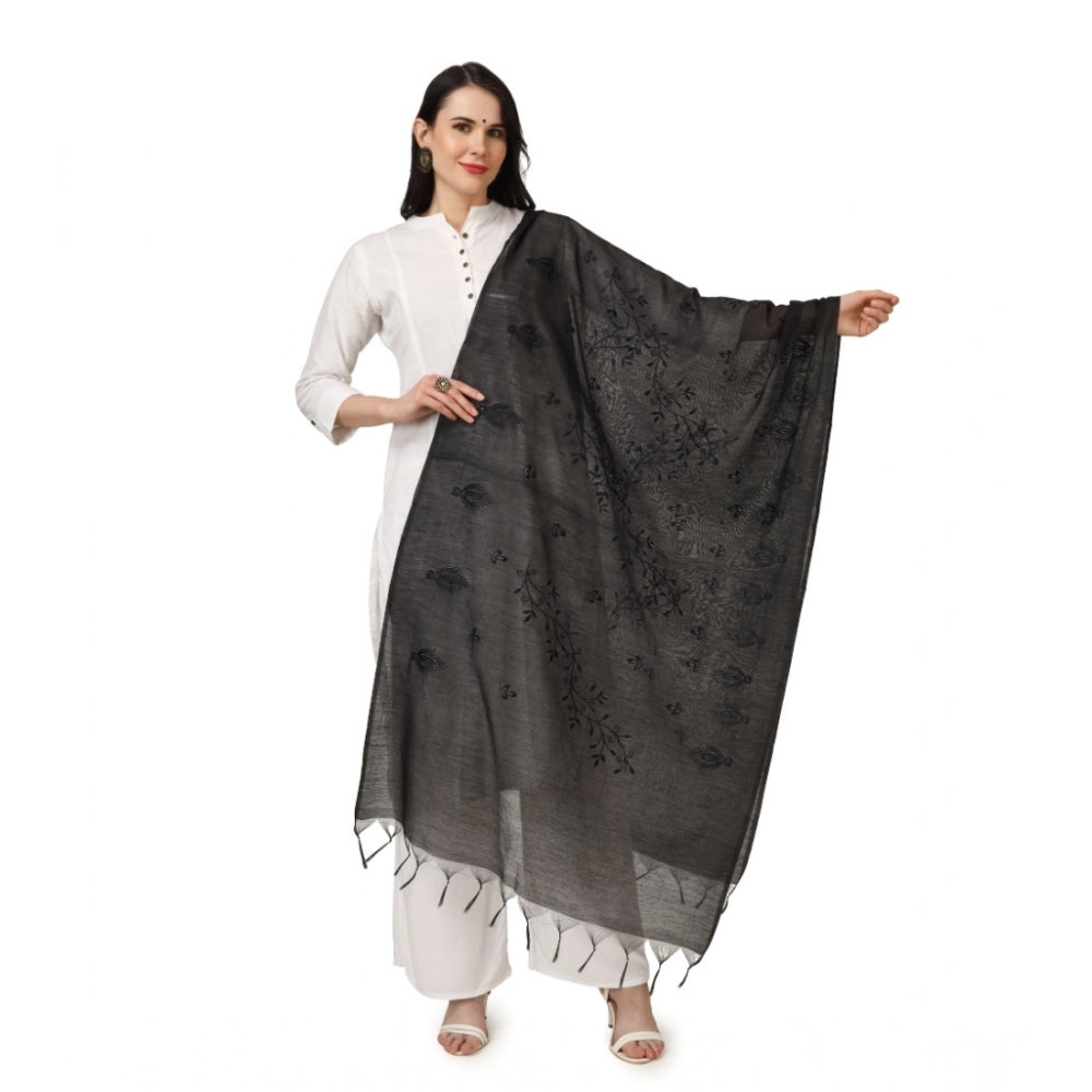 Seduva Women's Cotton Embroidered Dupatta (Black, Length:��2.25 to 2.50 Mtr)