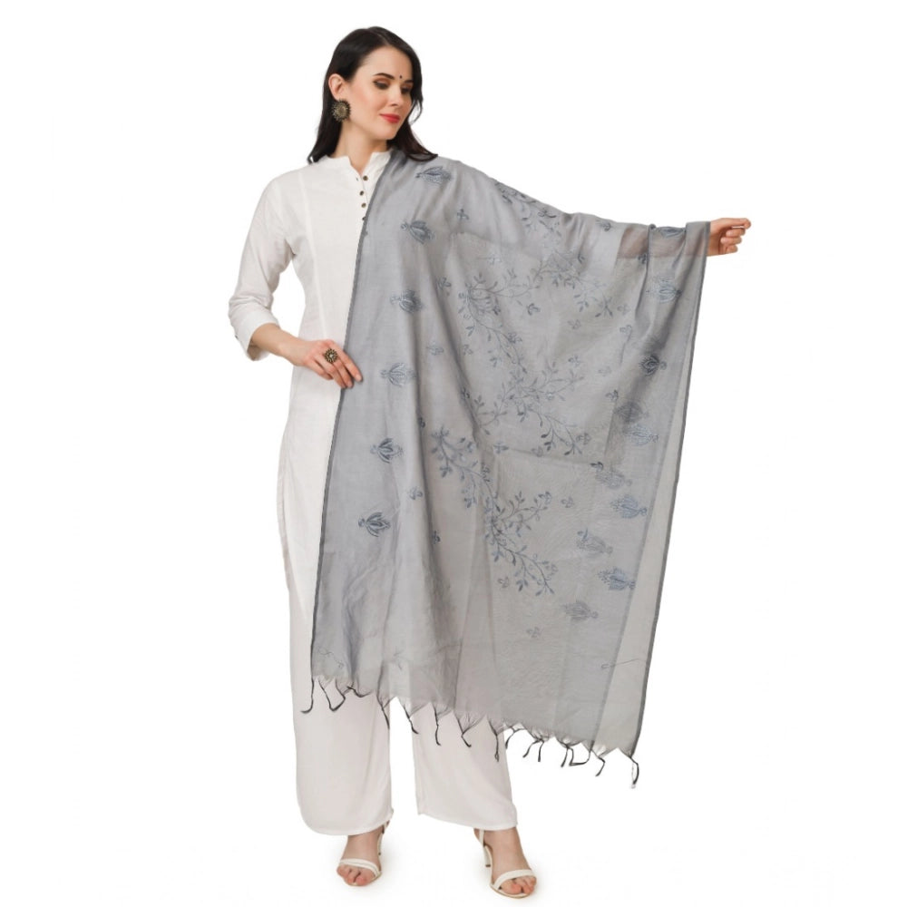 Seduva Women's Cotton Embroidered Dupatta (Grey, Length:��2.25 to 2.50 Mtr)