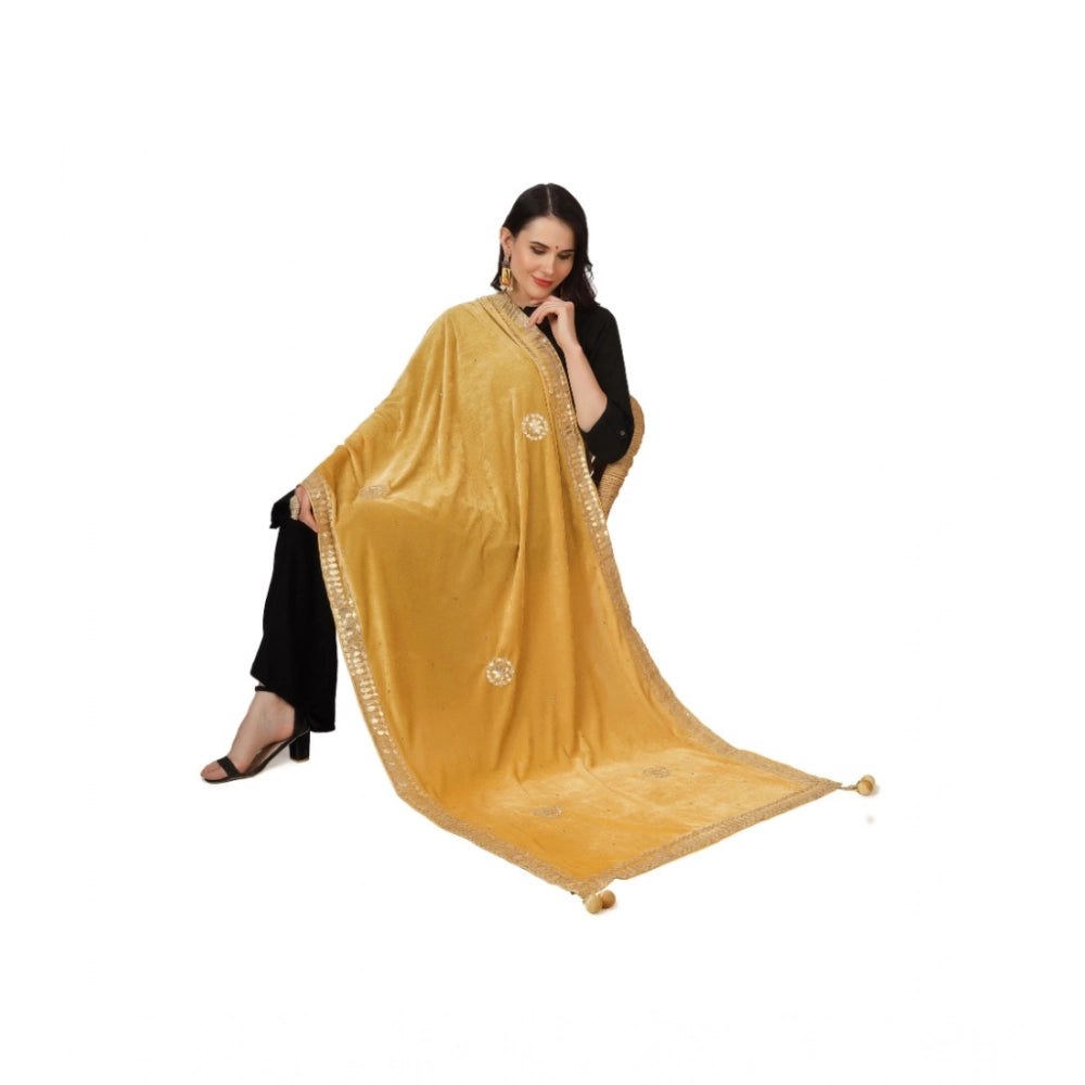 Seduva Women's Velvet Gotta Patti Dupatta (Yellow, Length:��2.25 to 2.50 Mtr)