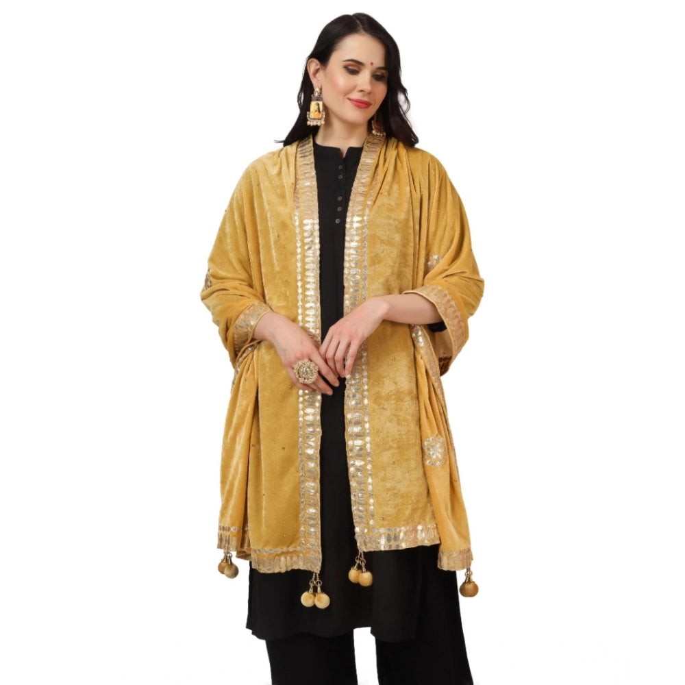 Seduva Women's Velvet Gotta Patti Dupatta (Yellow, Length:��2.25 to 2.50 Mtr)