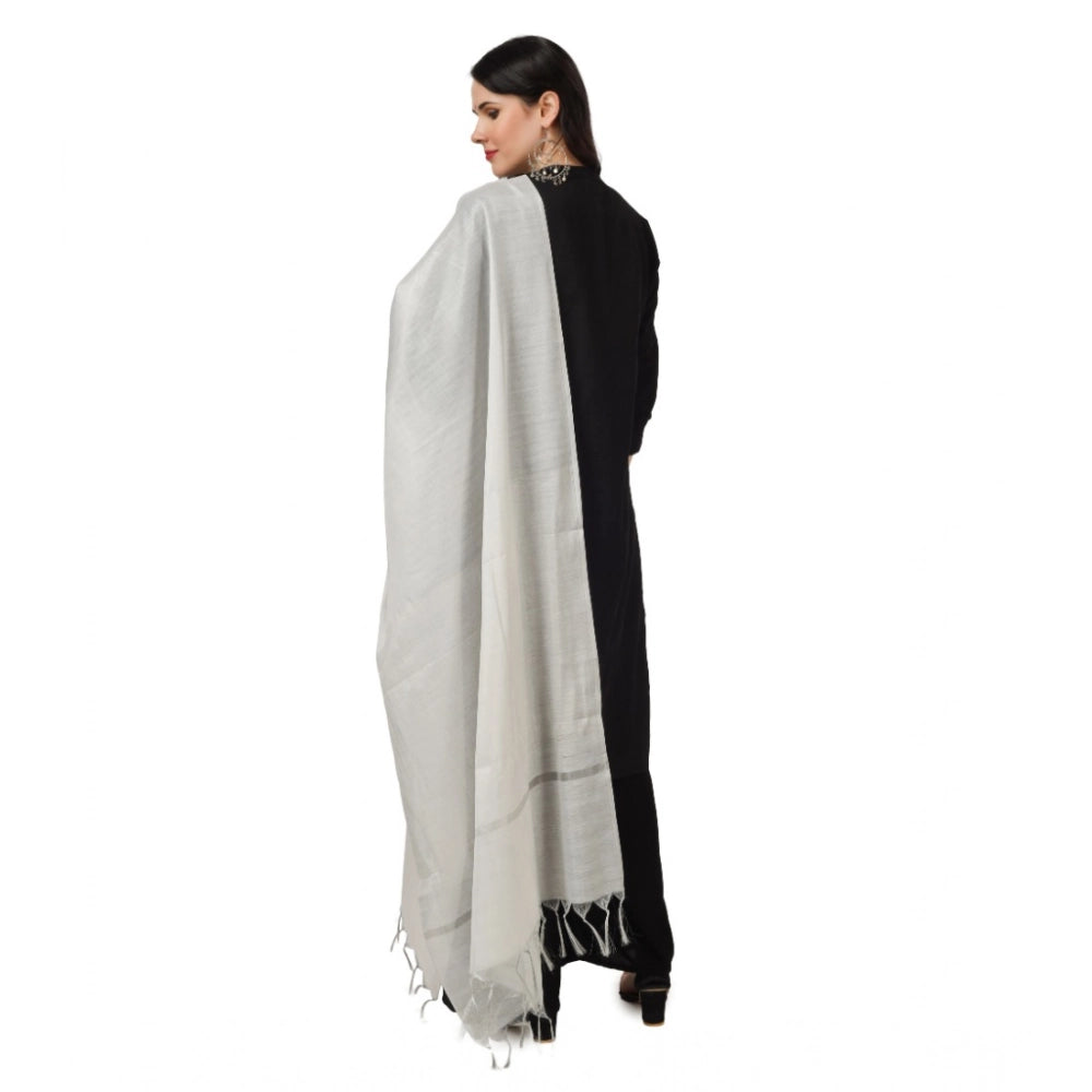 Seduva Women's Chanderi Solid Dupatta (White, Length:��2.25 to 2.50 Mtr)