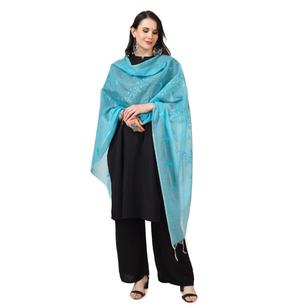 Seduva Women's Cotton Embroidered Dupatta (Aqua Blue, Length:��2.25 to 2.50 Mtr)