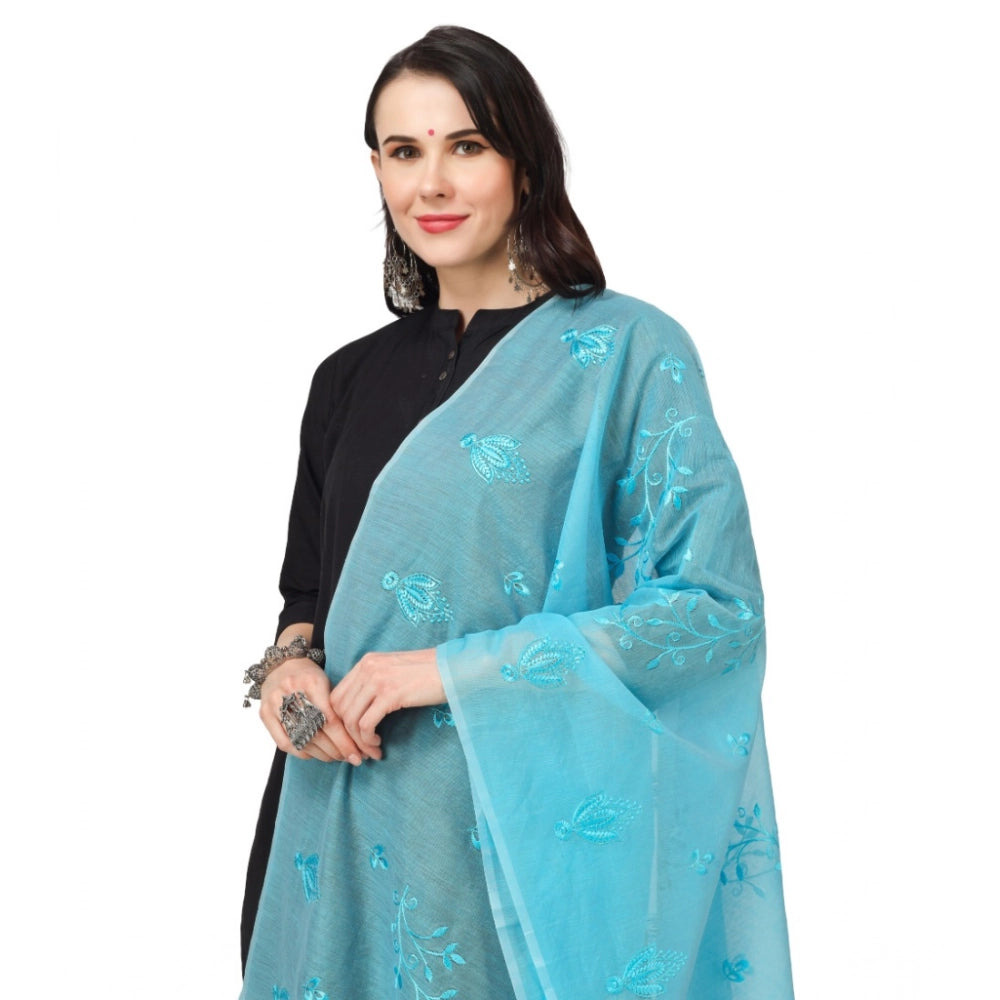 Seduva Women's Cotton Embroidered Dupatta (Aqua Blue, Length:��2.25 to 2.50 Mtr)