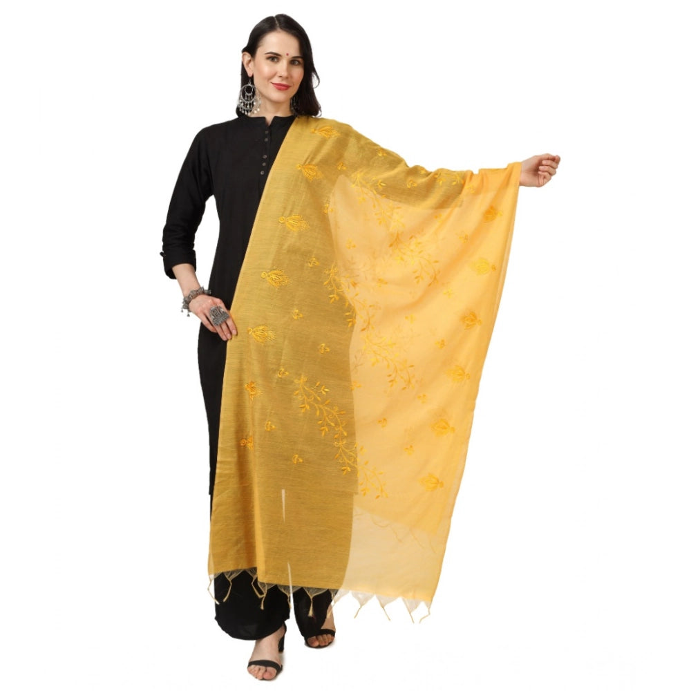 Seduva Women's Cotton Embroidered Dupatta (Yellow, Length:��2.25 to 2.50 Mtr)