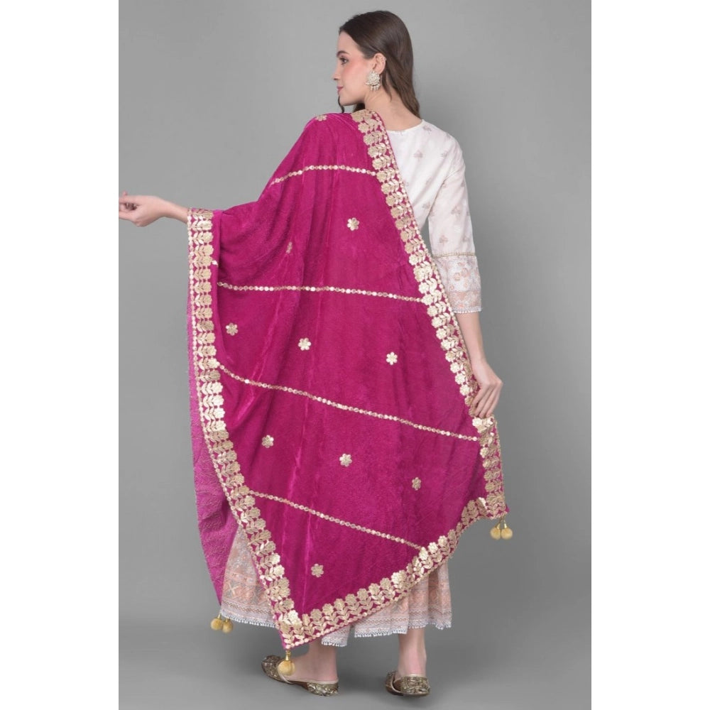 Seduva Women's Velvet Gotta Patti Dupatta (Purple, Length:��2.25 to 2.50 Mtr)