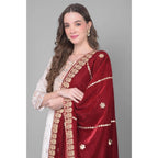 Seduva Women's Velvet Gotta Patti Dupatta (Maroon, Length:��2.25 to 2.50 Mtr)