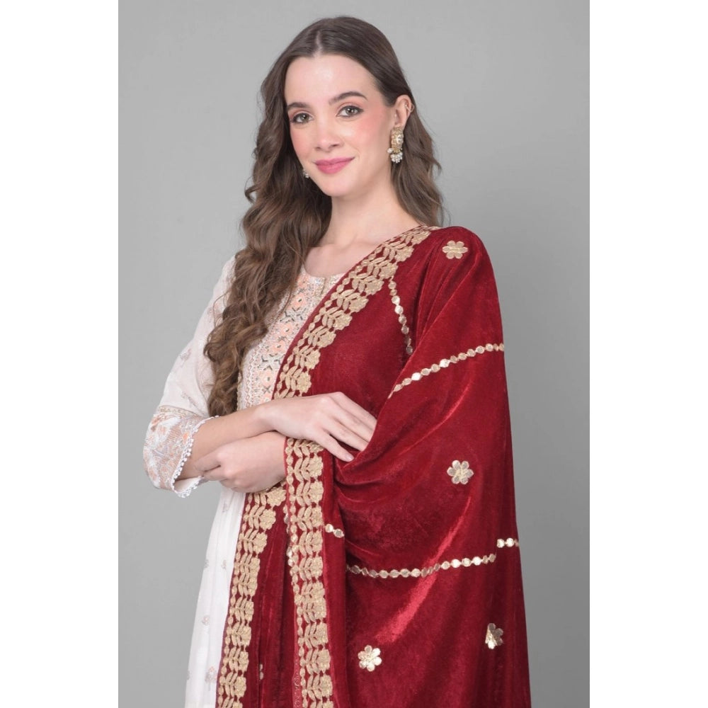 Seduva Women's Velvet Gotta Patti Dupatta (Maroon, Length:��2.25 to 2.50 Mtr)