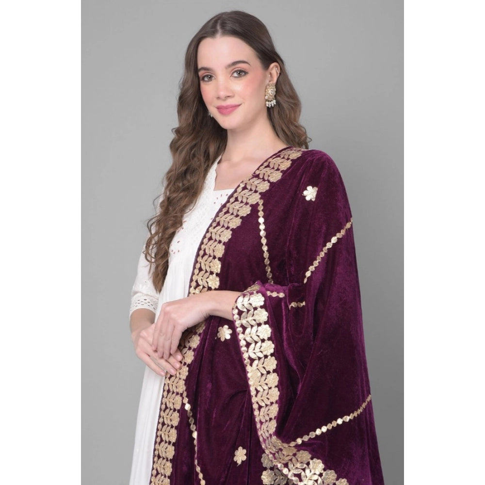 Seduva Women's Velvet Gotta Patti Dupatta (Wine, Length:��2.25 to 2.50 Mtr)