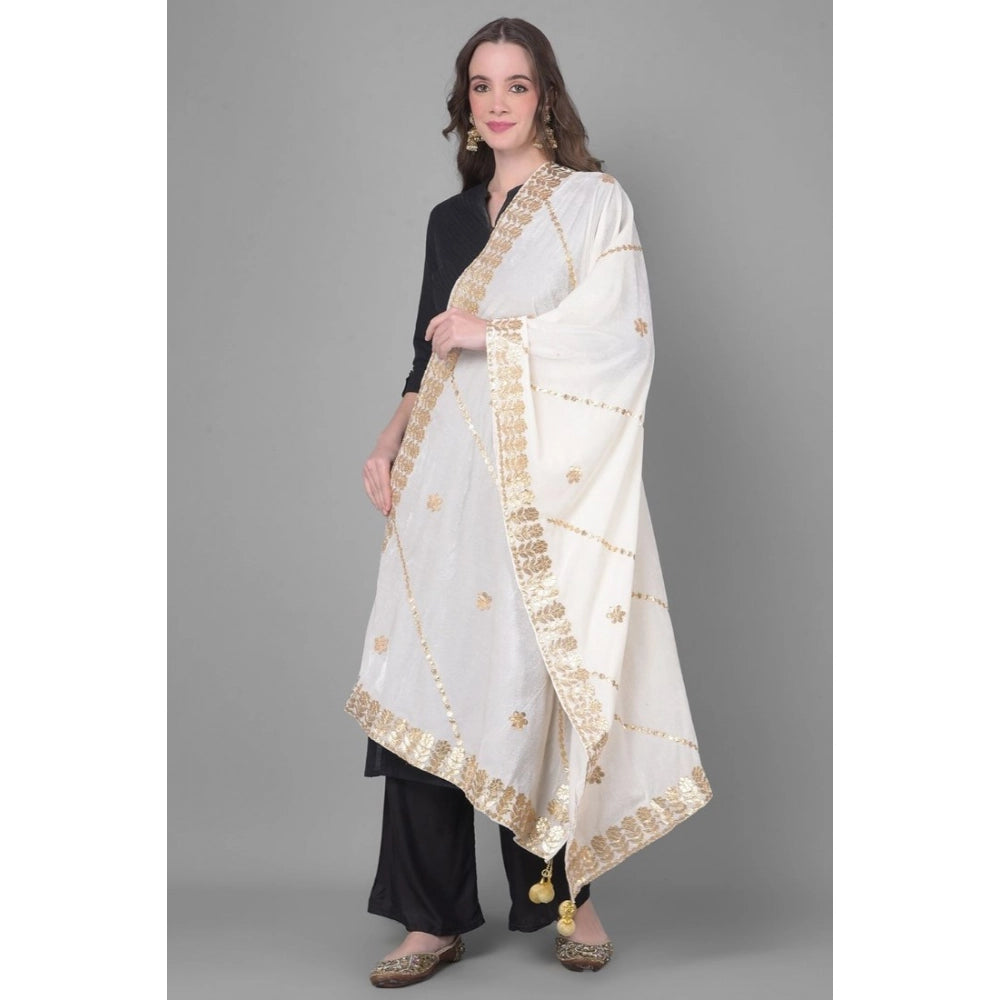 Seduva Women's Velvet Gotta Patti Dupatta (White, Length:��2.25 to 2.50 Mtr)