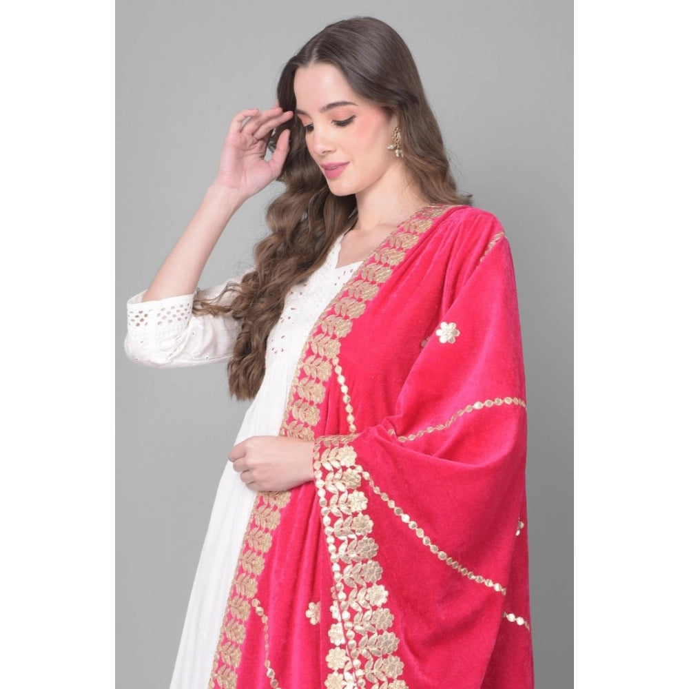 Seduva Women's Velvet Gotta Patti Dupatta (Pink, Length:��2.25 to 2.50 Mtr)