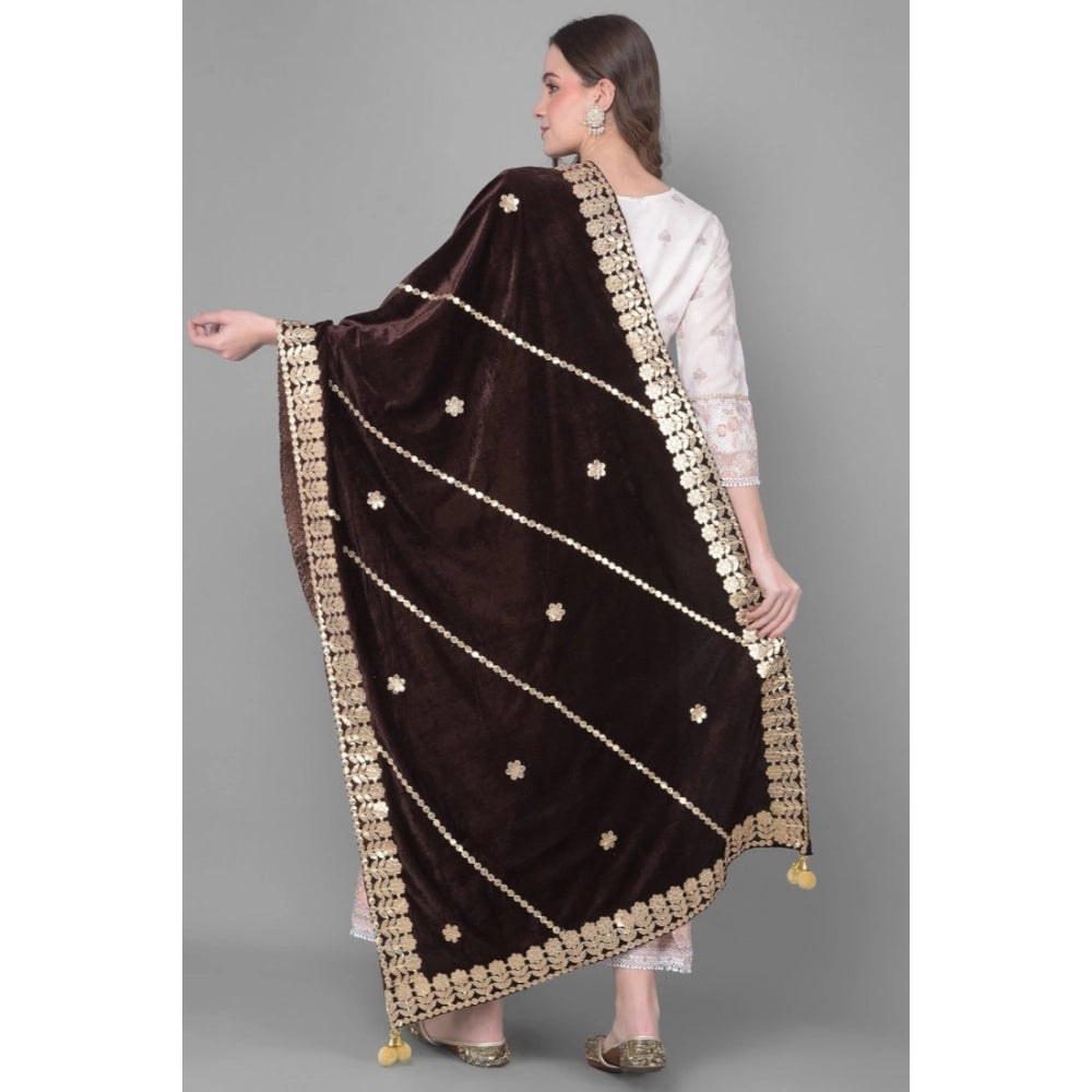 Seduva Women's Velvet Gotta Patti Dupatta (Brown, Length:��2.25 to 2.50 Mtr)