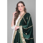 Seduva Women's Velvet Gotta Patti Dupatta (Green, Length:��2.25 to 2.50 Mtr)