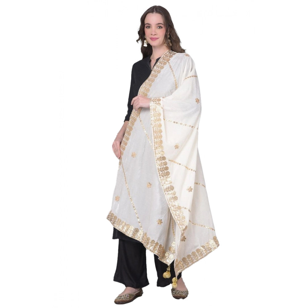 Seduva Women's Velvet Gotta Patti Dupatta (White, Length:��2.25 to 2.50 Mtr)