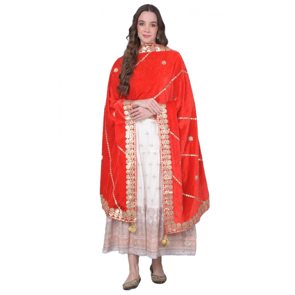 Seduva Women's Velvet Gotta Patti Dupatta (Red, Length:��2.25 to 2.50 Mtr)