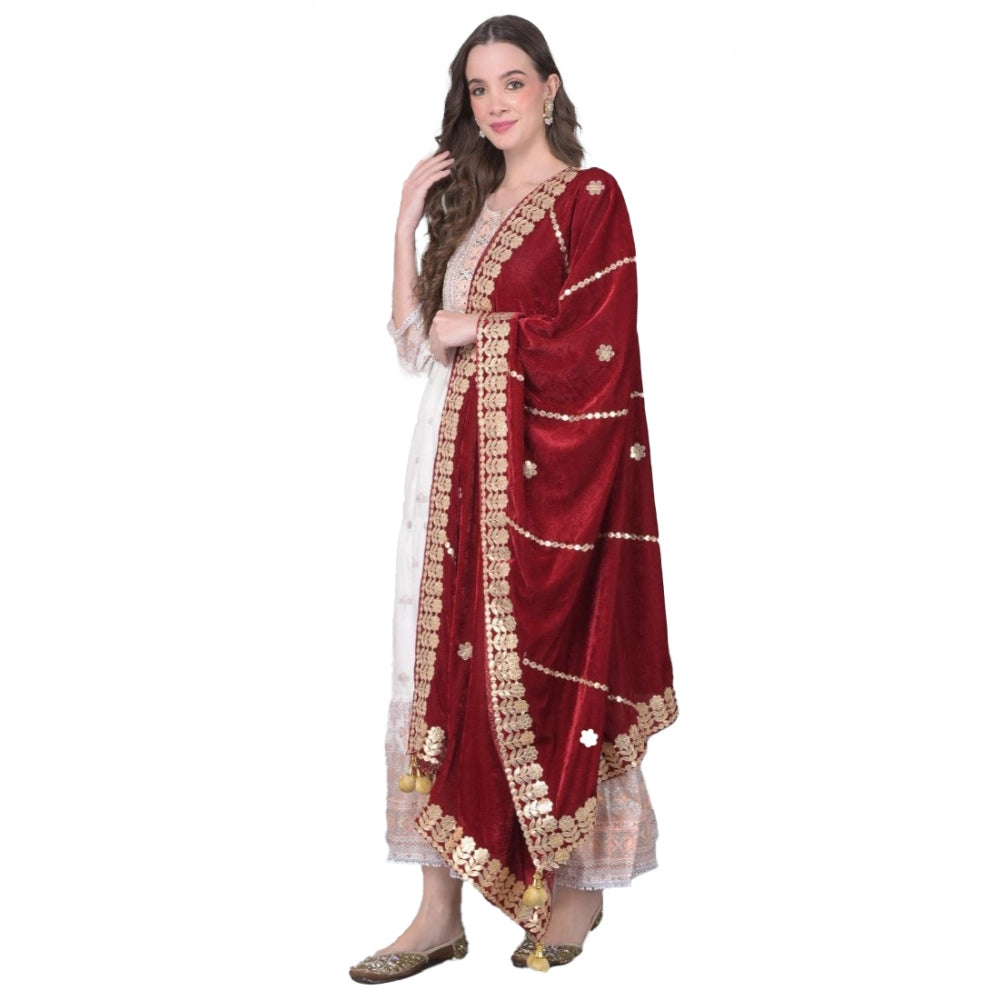 Seduva Women's Velvet Gotta Patti Dupatta (Maroon, Length:��2.25 to 2.50 Mtr)