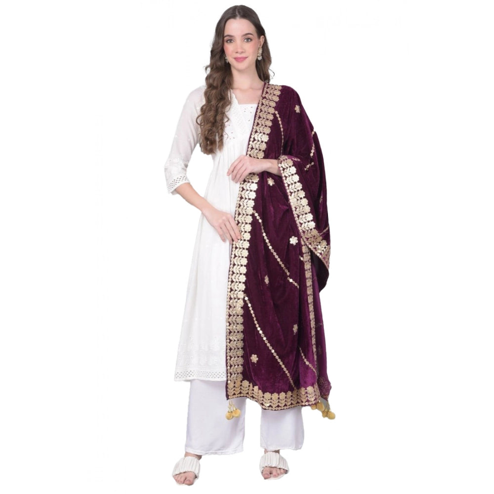 Seduva Women's Velvet Gotta Patti Dupatta (Wine, Length:��2.25 to 2.50 Mtr)