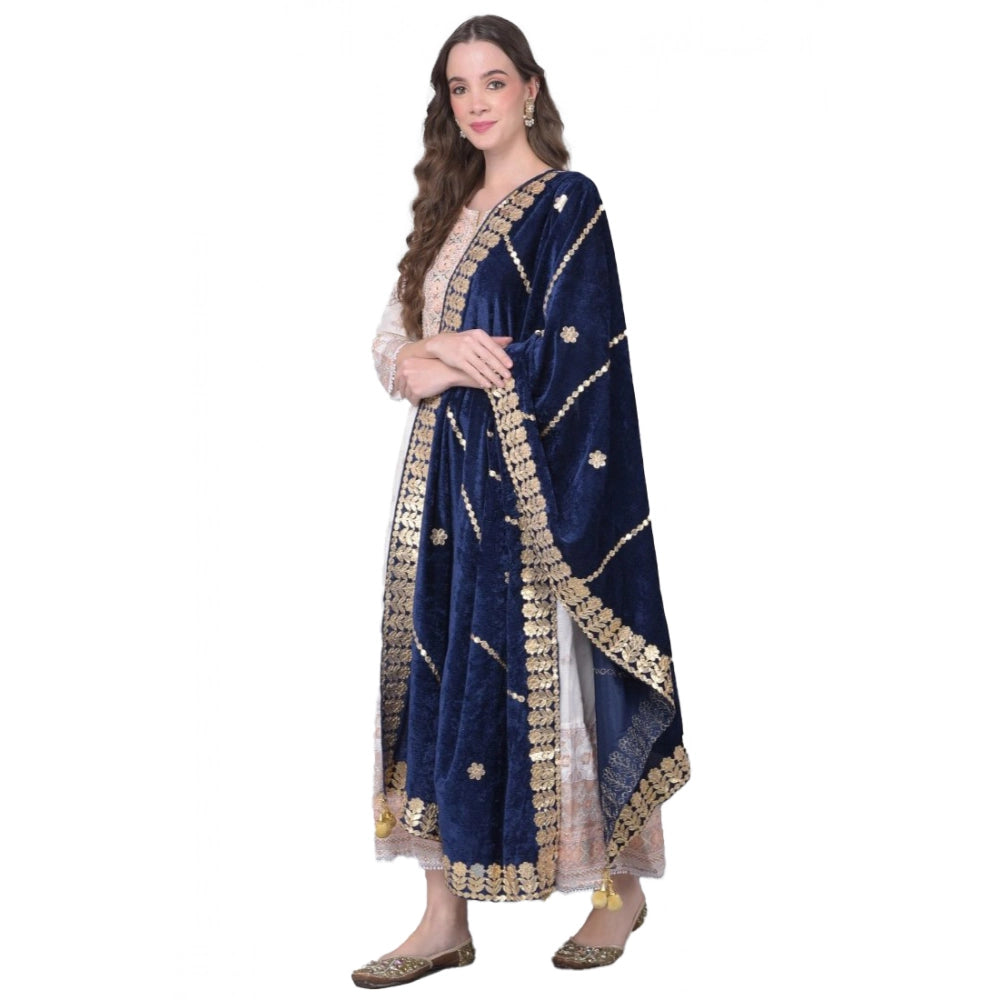 Seduva Women's Velvet Gotta Patti Dupatta (Navy, Length:��2.25 to 2.50 Mtr)