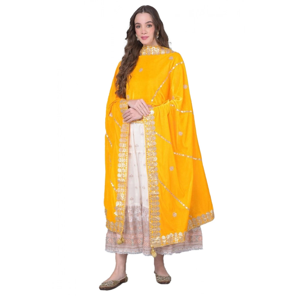 Seduva Women's Velvet Gotta Patti Dupatta (Yellow, Length:��2.25 to 2.50 Mtr)