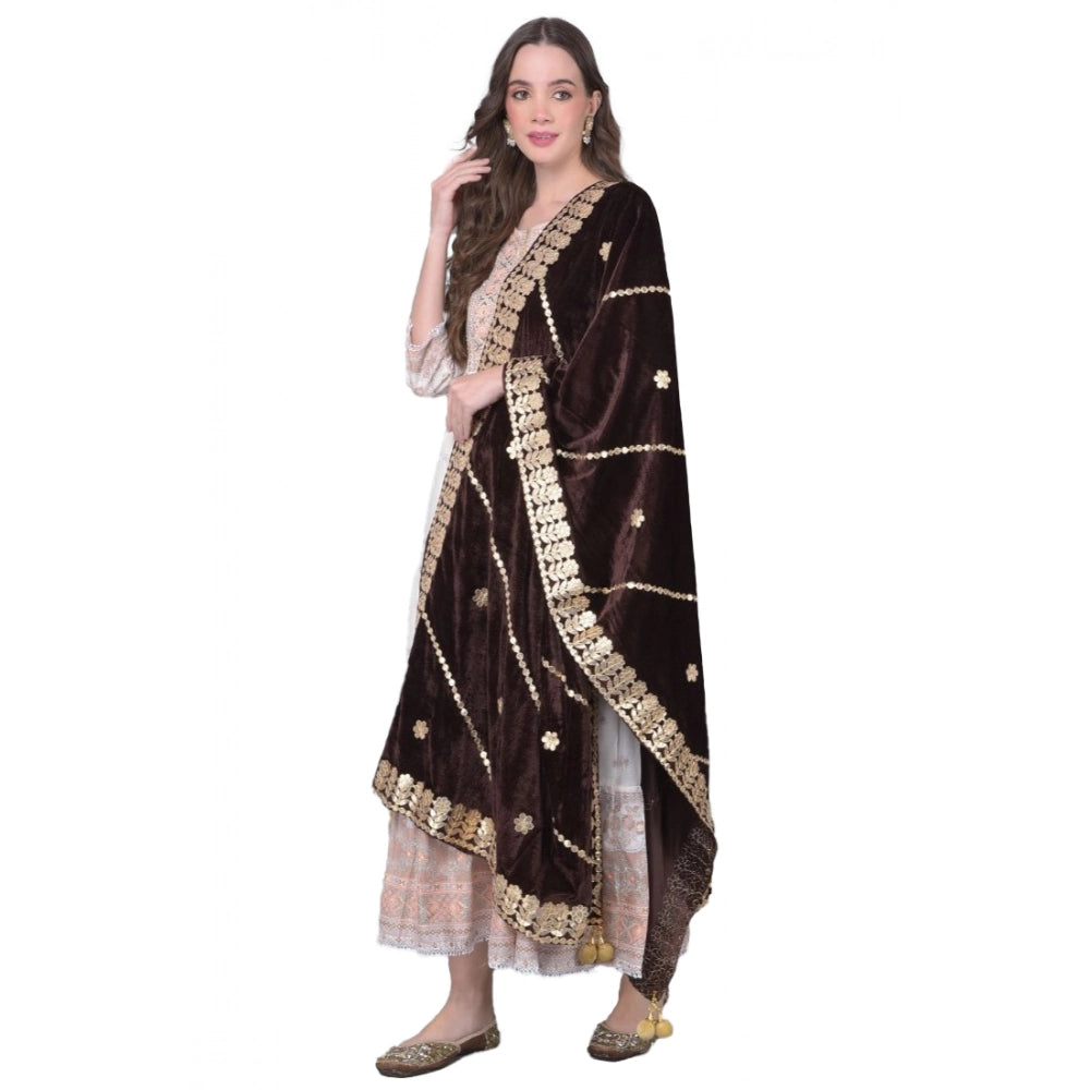 Seduva Women's Velvet Gotta Patti Dupatta (Brown, Length:��2.25 to 2.50 Mtr)