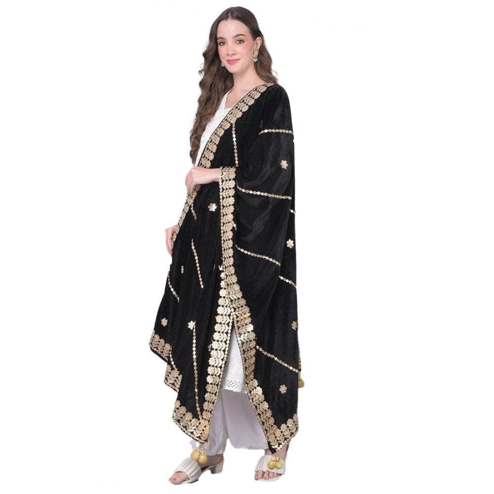 Seduva Women's Velvet Gotta Patti Dupatta (Black, Length:��2.25 to 2.50 Mtr)