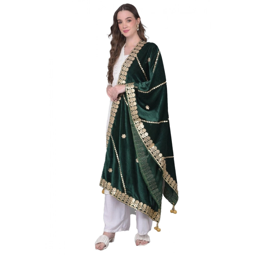 Seduva Women's Velvet Gotta Patti Dupatta (Green, Length:��2.25 to 2.50 Mtr)