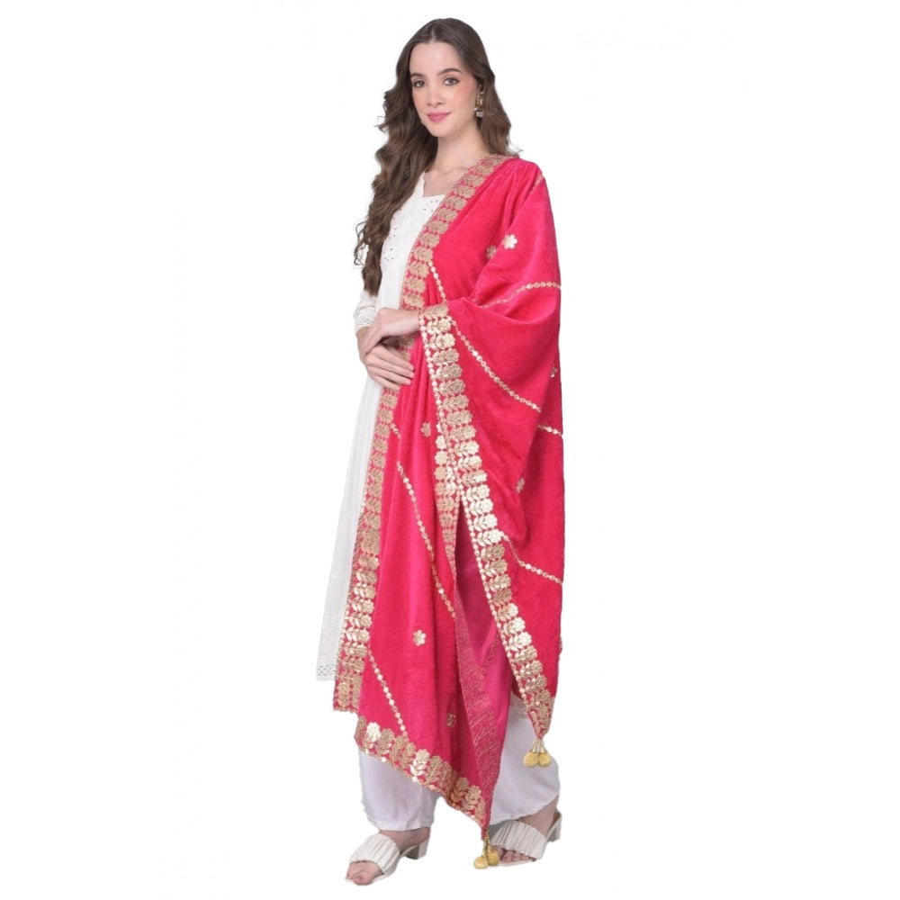 Seduva Women's Velvet Gotta Patti Dupatta (Pink, Length:��2.25 to 2.50 Mtr)