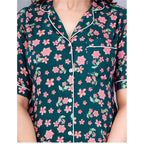 Seduva Women's Casual Half Sleeve Printed Viscose Rayon Shirt With Pyjama Pant Night Suit Set (Teal)