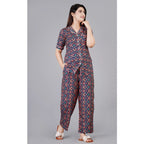 Seduva Women's Casual Half Sleeve Printed Viscose Rayon Shirt With Pyjama Pant Night Suit Set (Blue)