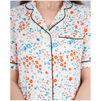 Seduva Women's Casual Half Sleeve Printed Viscose Rayon Shirt With Pyjama Pant Night Suit Set (White)