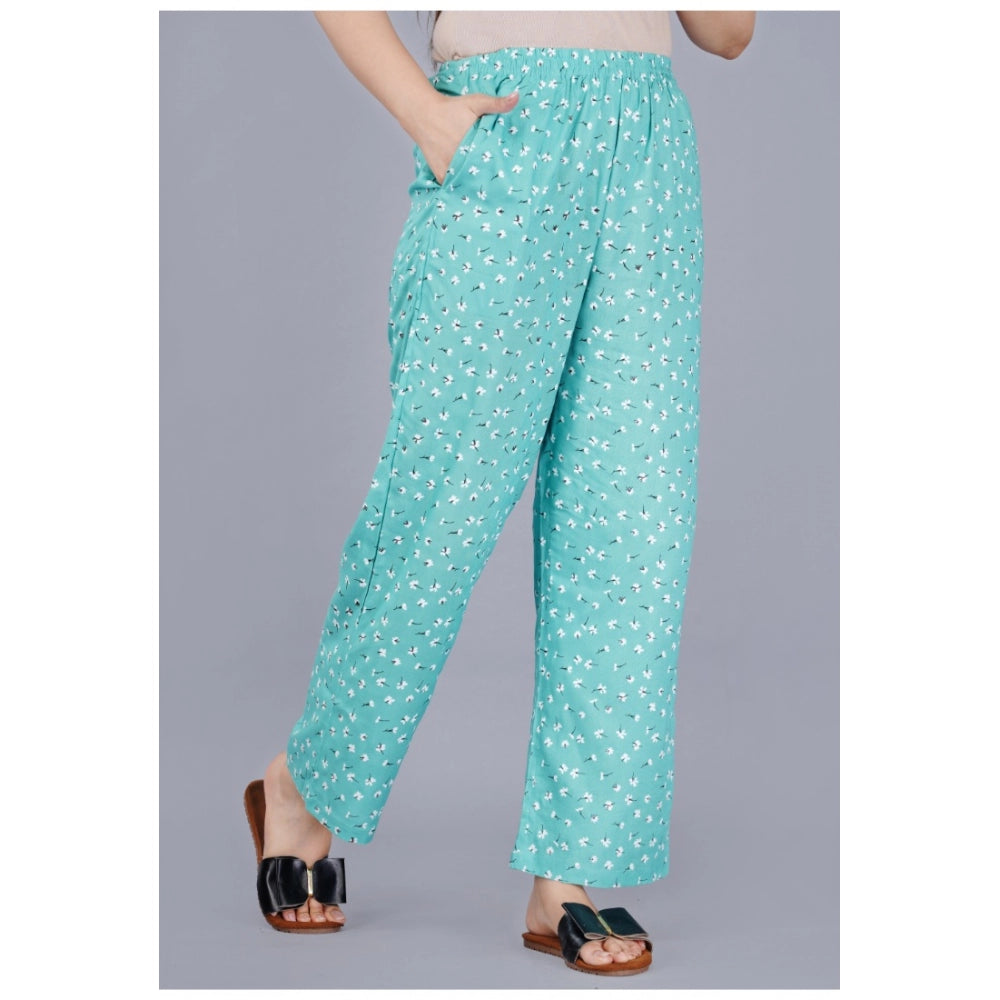 Seduva Women's Casual Half Sleeve Printed Viscose Rayon Shirt With Pyjama Pant Night Suit Set (Green)