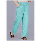 Seduva Women's Casual Half Sleeve Printed Viscose Rayon Shirt With Pyjama Pant Night Suit Set (Green)