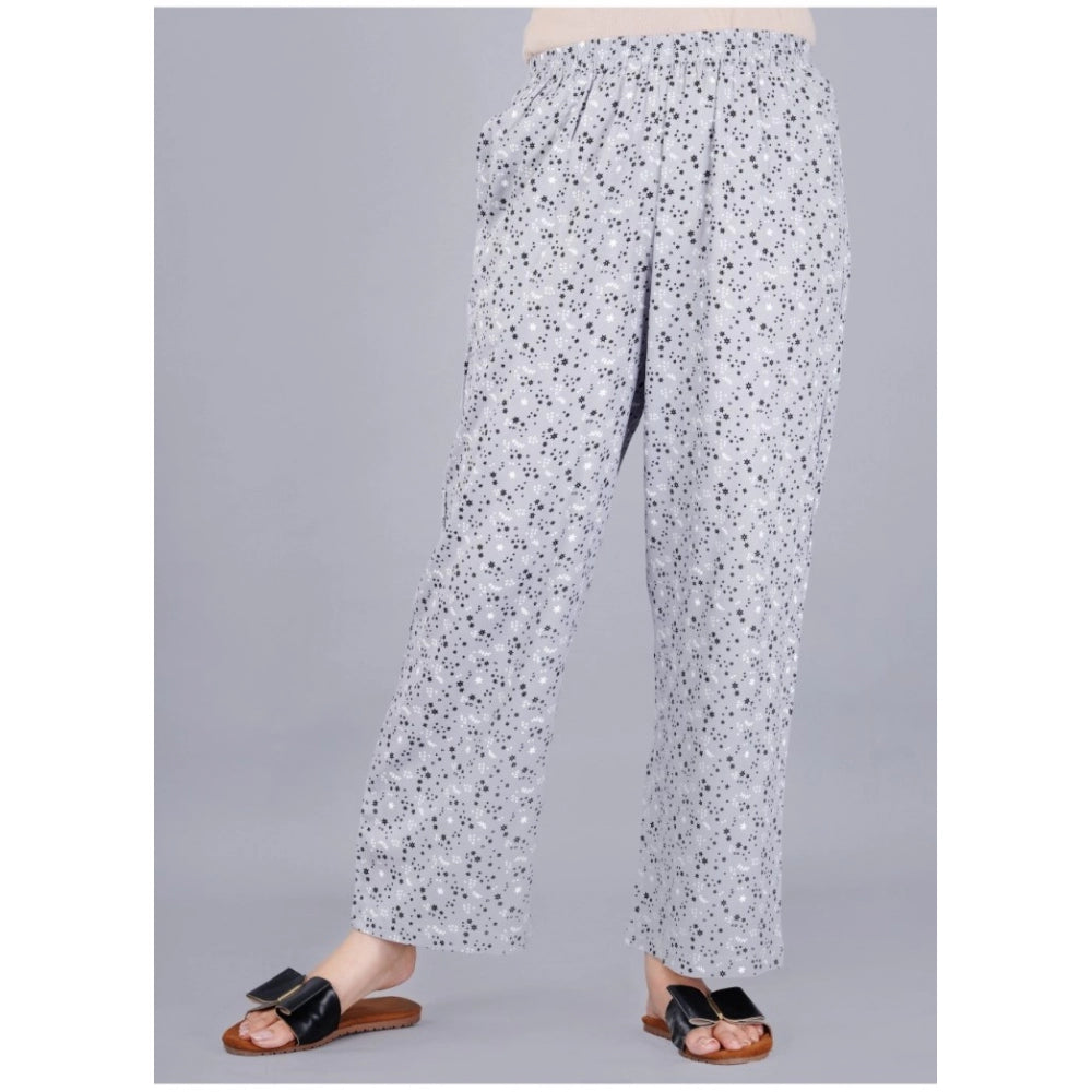Seduva Women's Casual Half Sleeve Printed Viscose Rayon Shirt With Pyjama Pant Night Suit Set (Grey)