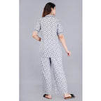 Seduva Women's Casual Half Sleeve Printed Viscose Rayon Shirt With Pyjama Pant Night Suit Set (Grey)