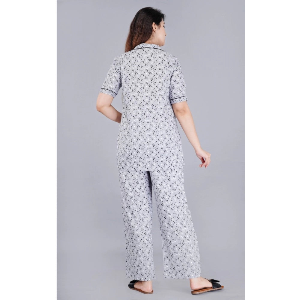 Seduva Women's Casual Half Sleeve Printed Viscose Rayon Shirt With Pyjama Pant Night Suit Set (Grey)