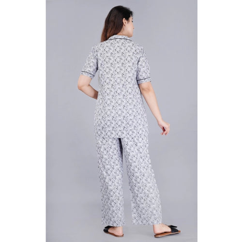 Seduva Women's Casual Half Sleeve Printed Viscose Rayon Shirt With Pyjama Pant Night Suit Set (Grey)