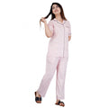 Seduva Women's Casual Half Sleeve Printed Viscose Rayon Shirt With Pyjama Pant Night Suit Set (Pink)