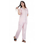 Seduva Women's Casual Half Sleeve Printed Viscose Rayon Shirt With Pyjama Pant Night Suit Set (Pink)