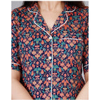Seduva Women's Casual Half Sleeve Printed Viscose Rayon Shirt With Pyjama Pant Night Suit Set (Blue)