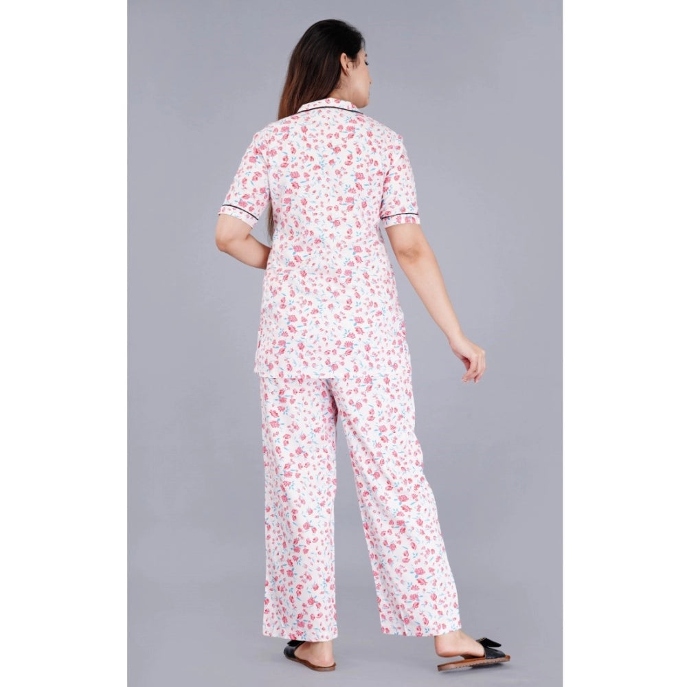 Seduva Women's Casual Half Sleeve Printed Viscose Rayon Shirt With Pyjama Pant Night Suit Set (Baby Pink)