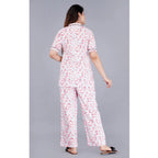 Seduva Women's Casual Half Sleeve Printed Viscose Rayon Shirt With Pyjama Pant Night Suit Set (Baby Pink)