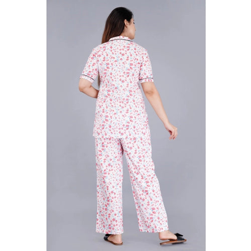 Seduva Women's Casual Half Sleeve Printed Viscose Rayon Shirt With Pyjama Pant Night Suit Set (Baby Pink)
